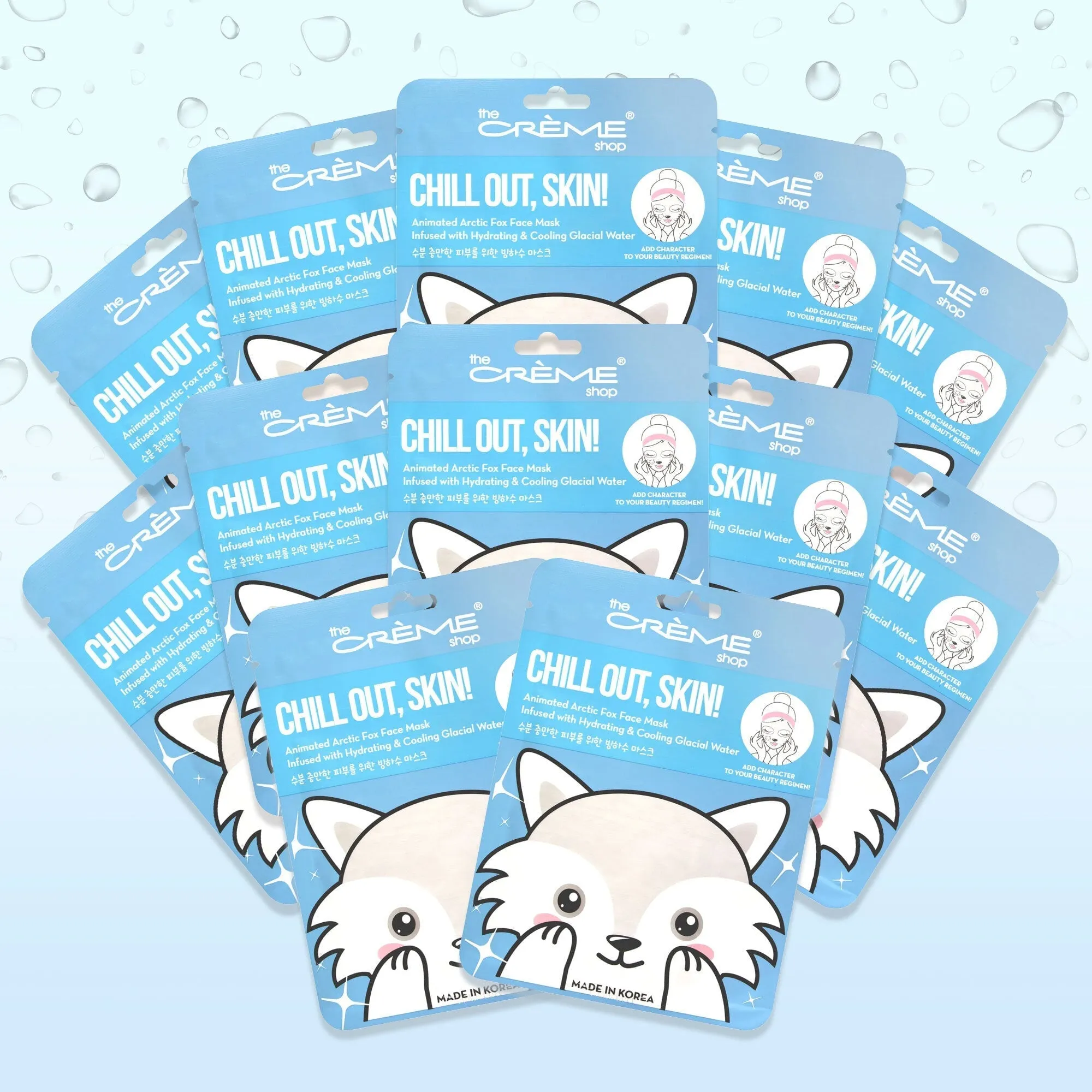 Chill Out, Skin! Animated Arctic Fox Face Mask - Hydrating & Cooling Glacial Water (Set of 12)