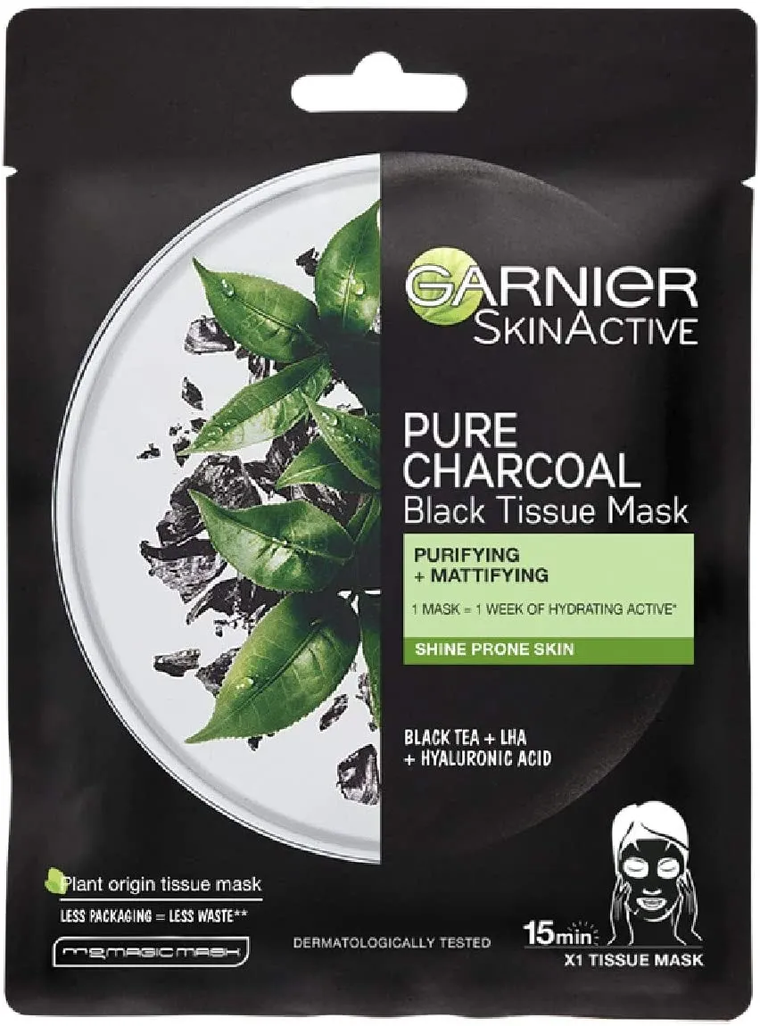 Garnier Skin Active Charcoal and Black Tea Tissue Face Mask Purifying Mattifiying