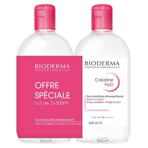 Micellar solution make-up remover fragrance free créaline H20 2x500ml Crealine H2O Sans parfum Bioderma